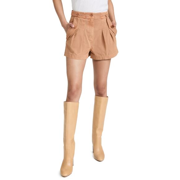 Ulla Johnson Riley Shorts Pleated High Rise Canvas 100% Cotton Terracotta Size 0 - Picture 1 of 9